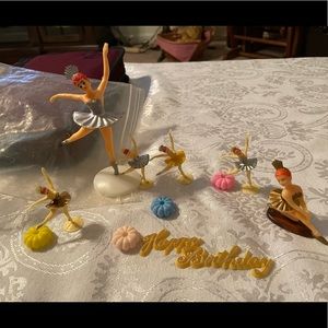 Vintage Ballerinas & Happy Birthday sign cake toppers from the 70s or 80s